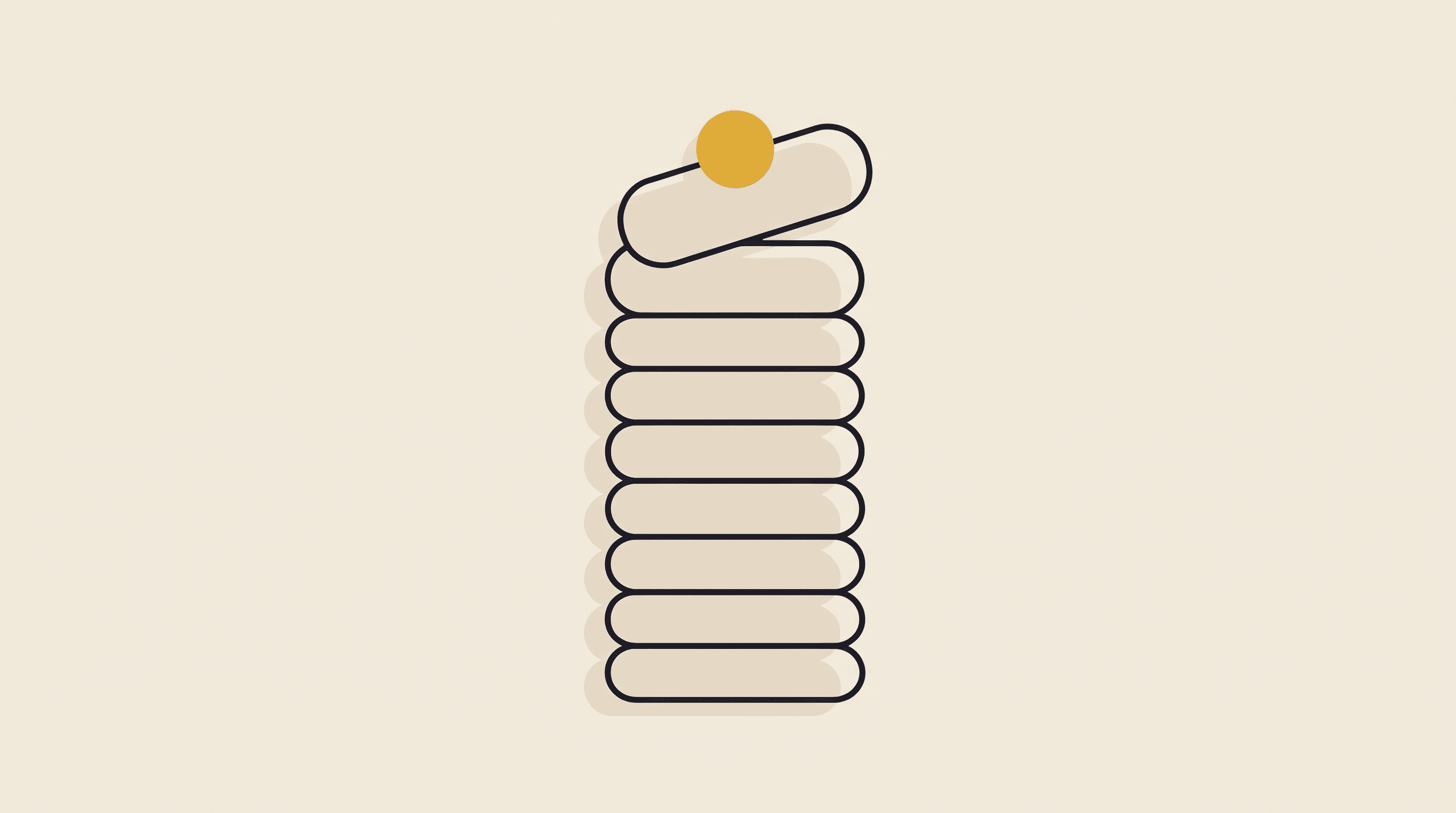 A single continuous line repeats into a neat stack of identical small shapes, the top one lifting away capped with a golden dot: the same small job done by hand over and over, every week.