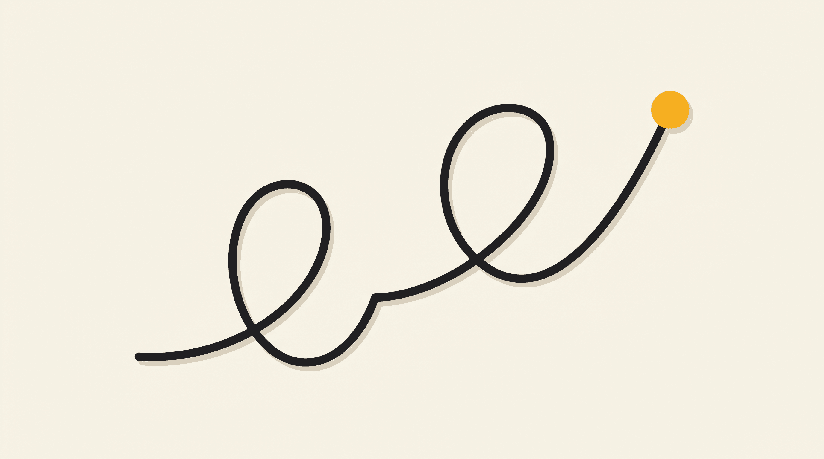 A single continuous line completes one upward loop and begins climbing into the next, a single golden dot leading the way onward and up: the move you learned, now repeating and compounding.