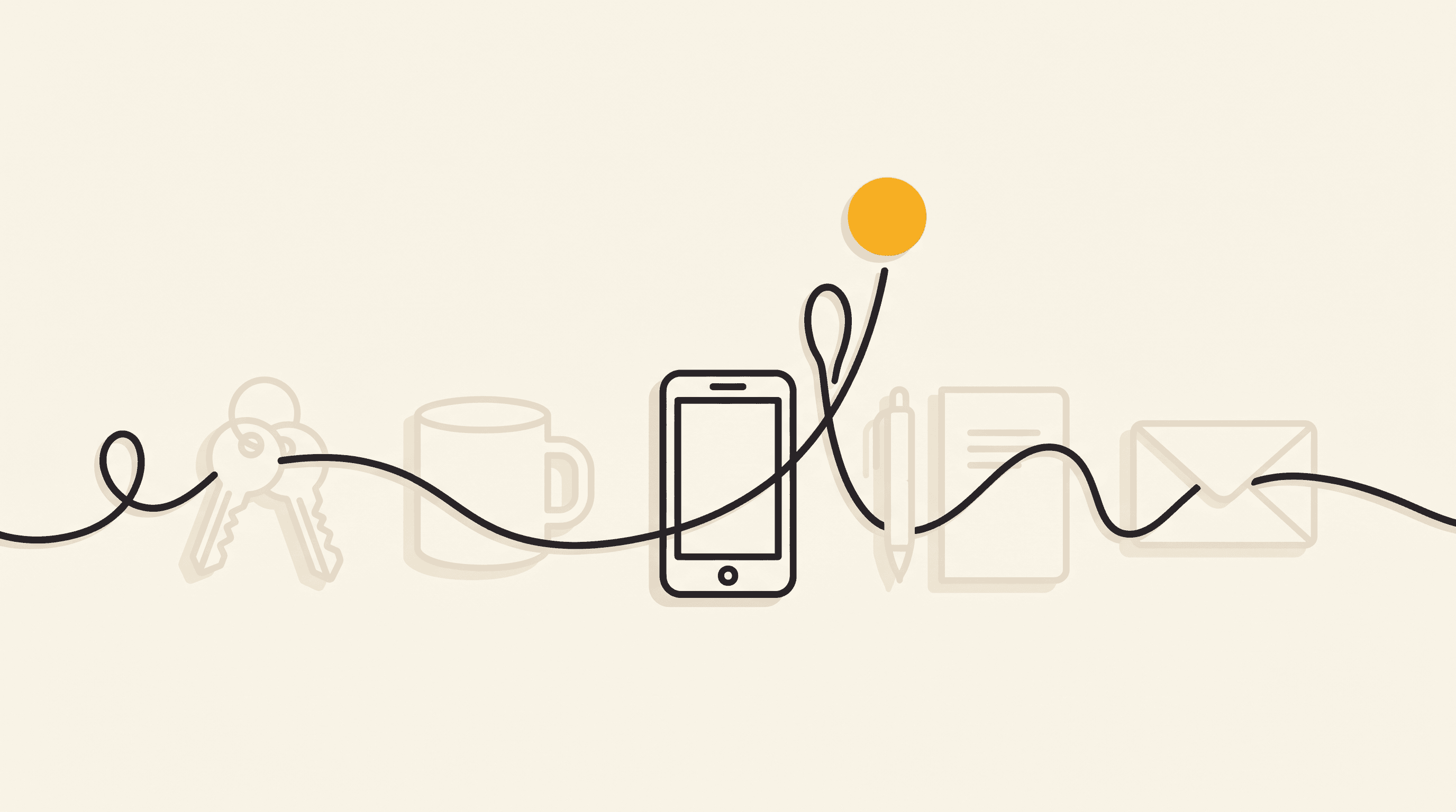 A single continuous line loops through a row of faint, identical everyday-skill shapes and lifts one of them up, where it resolves into a glowing golden dot: the valuable skill you stopped noticing, pulled into the light.
