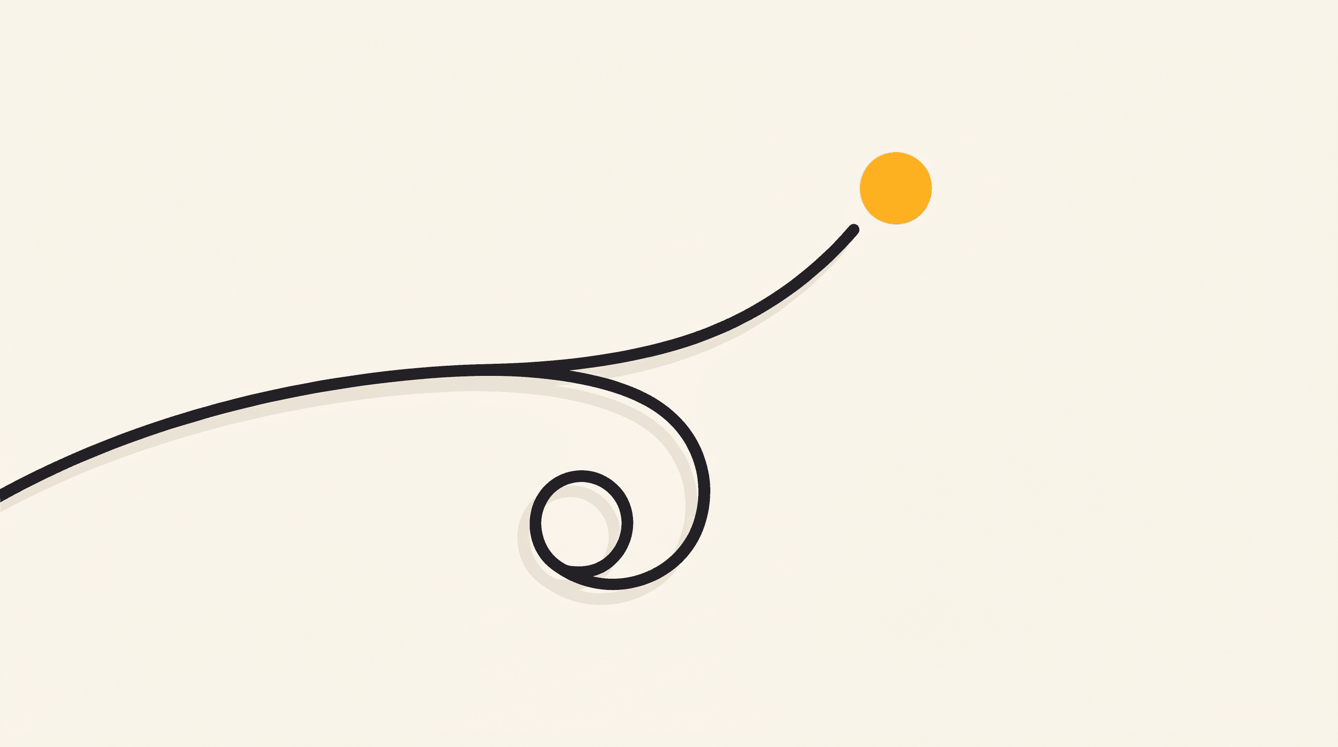 A single continuous line splits at a fork: one path leads up to a glowing golden dot, the other curls back into a small quiet loop. The slice of a passion that has buyers, set apart from the slice that stays a private joy.