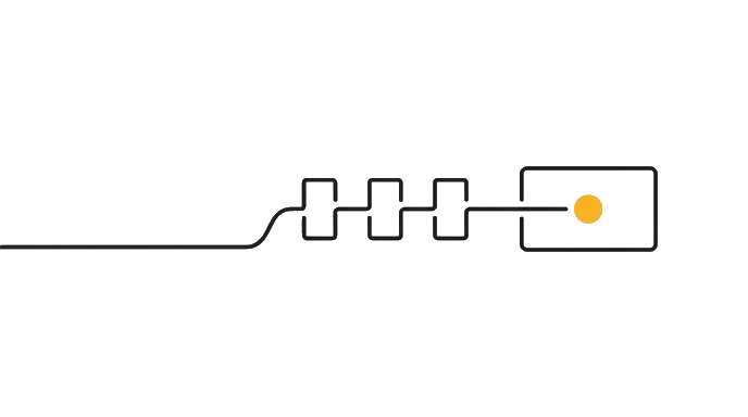 The path passes through three small gates and reaches the chosen tool with the golden dot on the proof point.