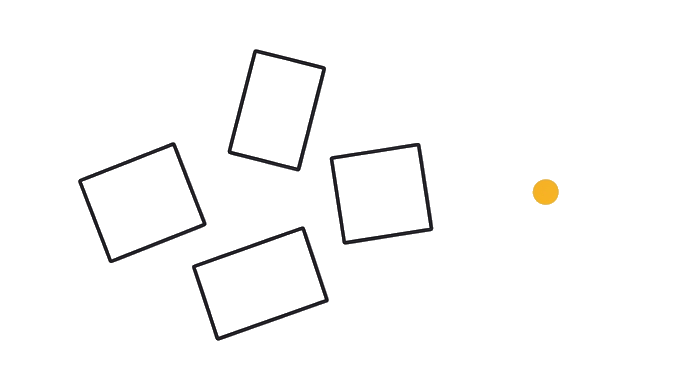 Five blank territory tiles drift apart with no rule path between them; no stars, sparkles, trophies, or literal logo marks.