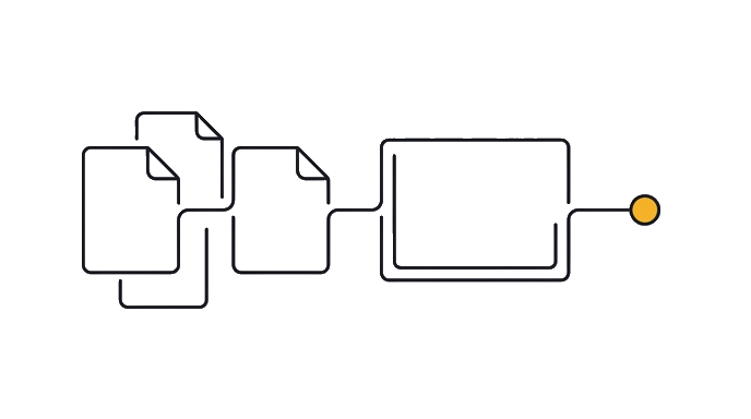 The files connect to one question, one extraction task, and one checked answer with the golden dot on the cited output.