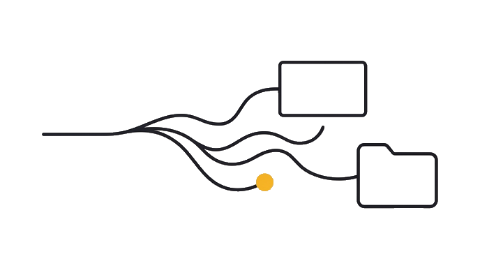 Two blank task cards sit apart while a plain uncertain path has not chosen the repo work card.