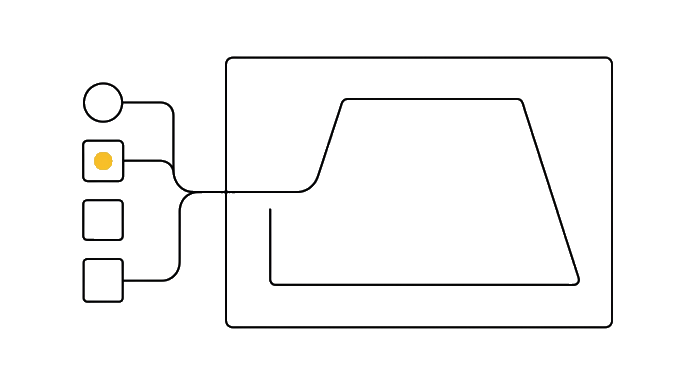 One outlined focus area and one edit-mode token connect to the canvas before the design changes.