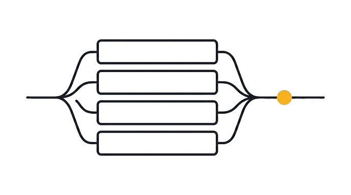 Four blank feedback tokens sort into four clean lanes before one focused revision mark.