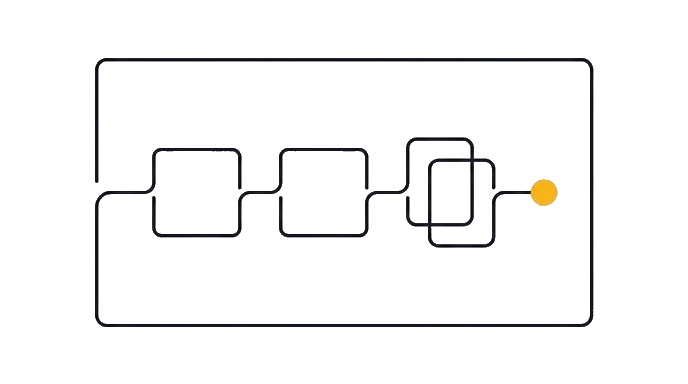 A blank code-artifact container holds two hollow logic tokens and one clean copy path token, showing code prepared for another program; no angle brackets, no punctuation marks, no fake code rows, no black filled bars, no cursor or UI controls.