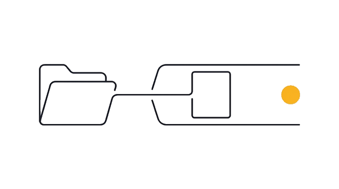 The lesson rule resolves it with a blank source folder feeding one named-file tile into a confirmation lane; no phone, browser, device, interface frame, arrow, or pointer.