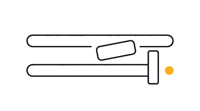 One plain task capsule sits between two parallel rounded lanes; the lower lane is blocked by a hollow wall while the upper lane remains open, showing the task placed in the wrong surface; use only capsules, parallel rounded lanes, and walls, no fork point, no arrowhead, no connector icon, no gear, no radial shape, no plus sign, no cross shape, no filled shape.