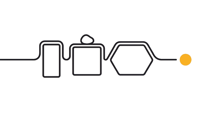 Goal, situation, and success-shape blocks align into one request path that carries the same pebble toward the golden dot.