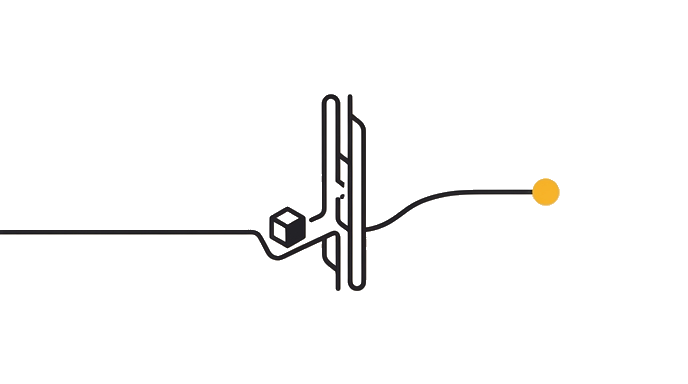 The bead pauses at a read gate where the defect block is caught before acceptance.