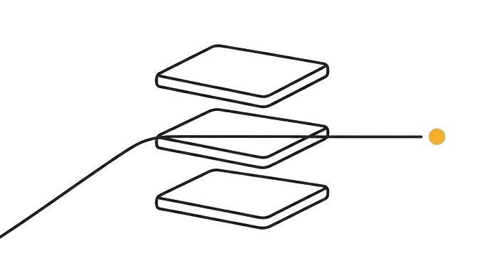 The layers separate into a clear stack with the active task path running through the center.