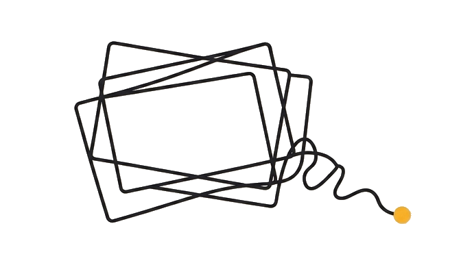 Three context layers overlap as heavy blank slabs, making the active task boundary hard to see.
