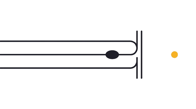 The bead travels inside a bounded run lane and stops at a review gate before the golden dot.