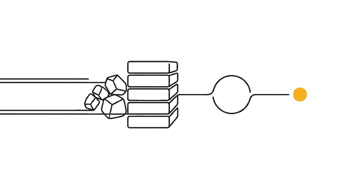 The task becomes one named process with inputs, review, and a trusted handoff marked by the golden dot.