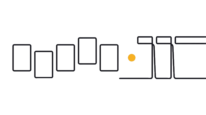 Five blank output cards sit apart while the single golden proof dot floats outside the chosen lane.