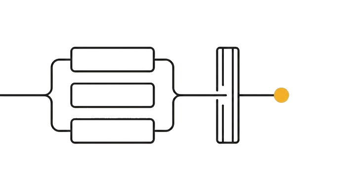 The routine becomes a reliable scheduled run with explicit inputs, timing, fallback, and a reviewed output path marked by the golden dot.
